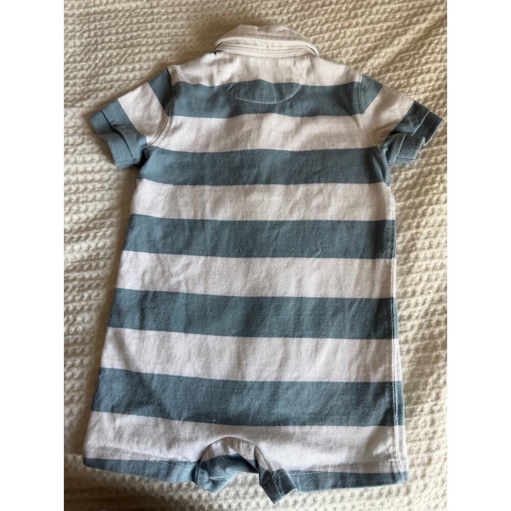 Polo Ralph Lauren Baby Boys Blue White Striped Polo Shortall Romper 6M - Picture 3 of 3